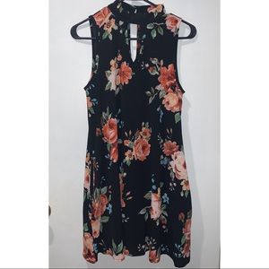 Black, sleeveless floral dress